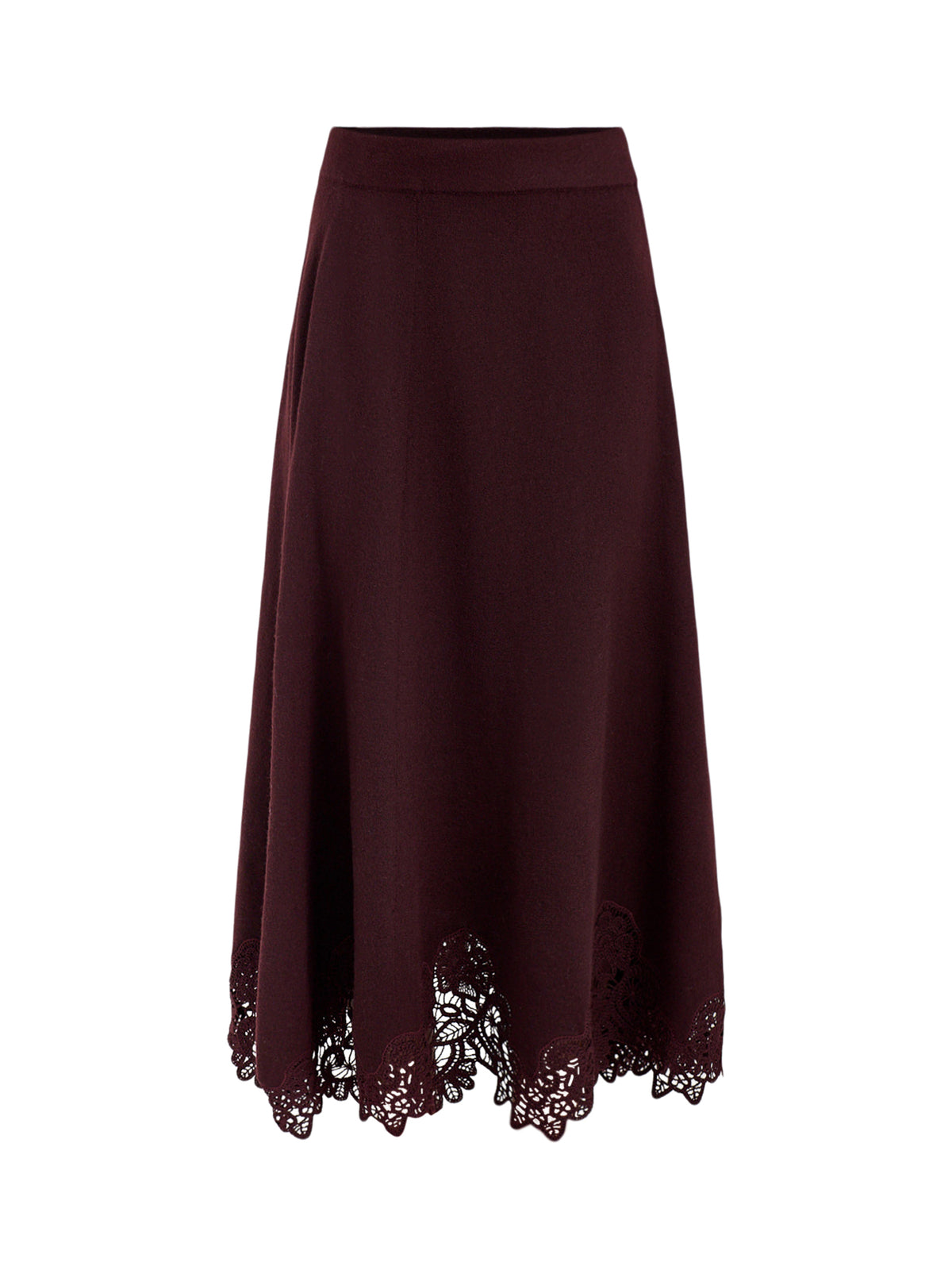 Valiant Merino Lace Wool Midi Skirt Mahogany