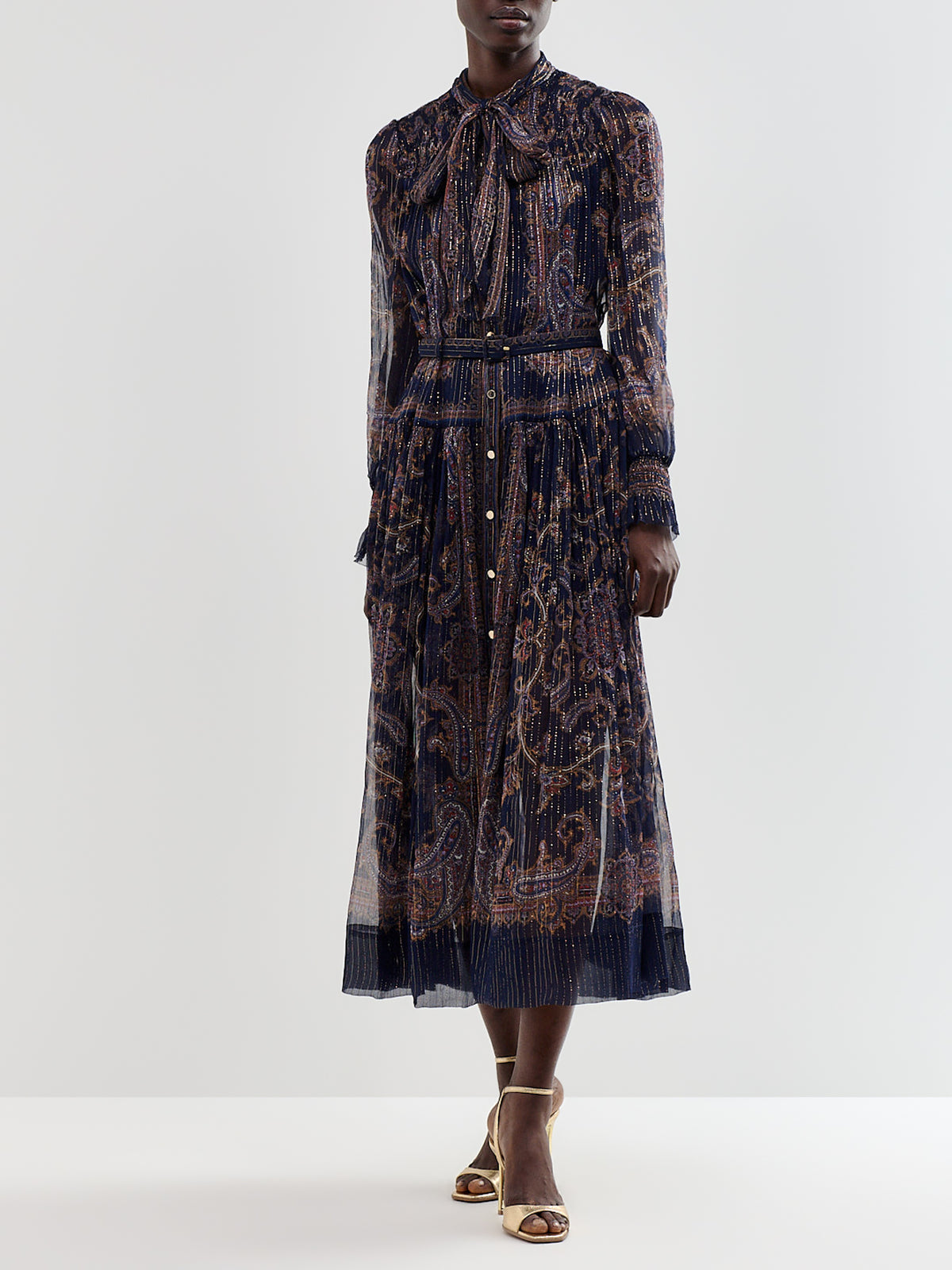 Silk Blend Printed Georgette Midi Dress
