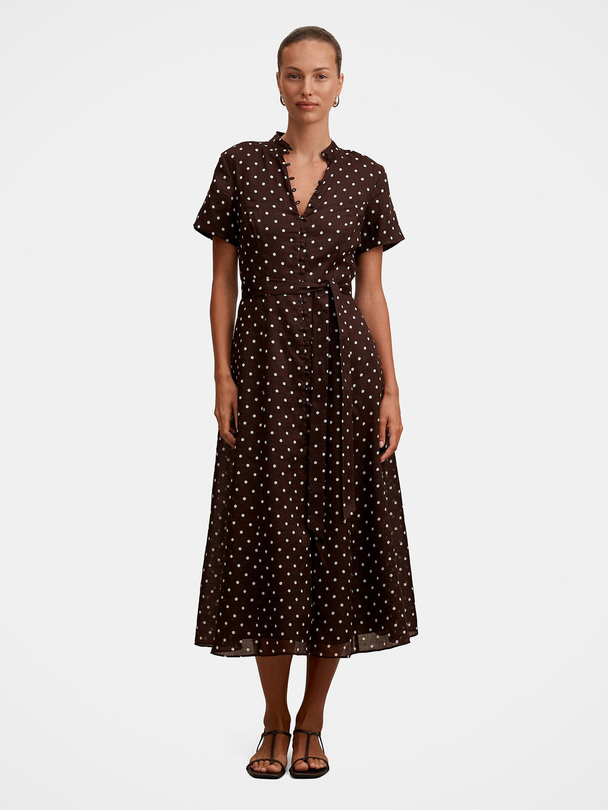 Therese Short Sleeve Midi Dress Brown