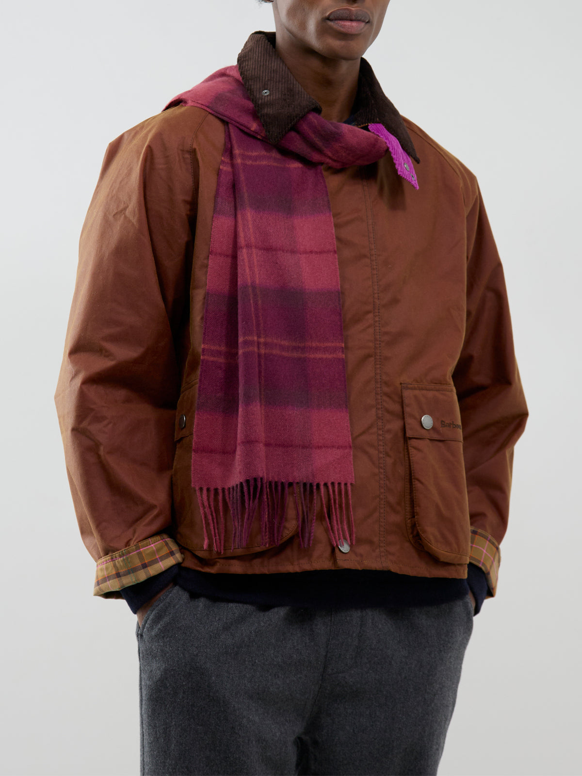 Wool & Cashmere Mineral Tartan Scarf - Crimson Heather