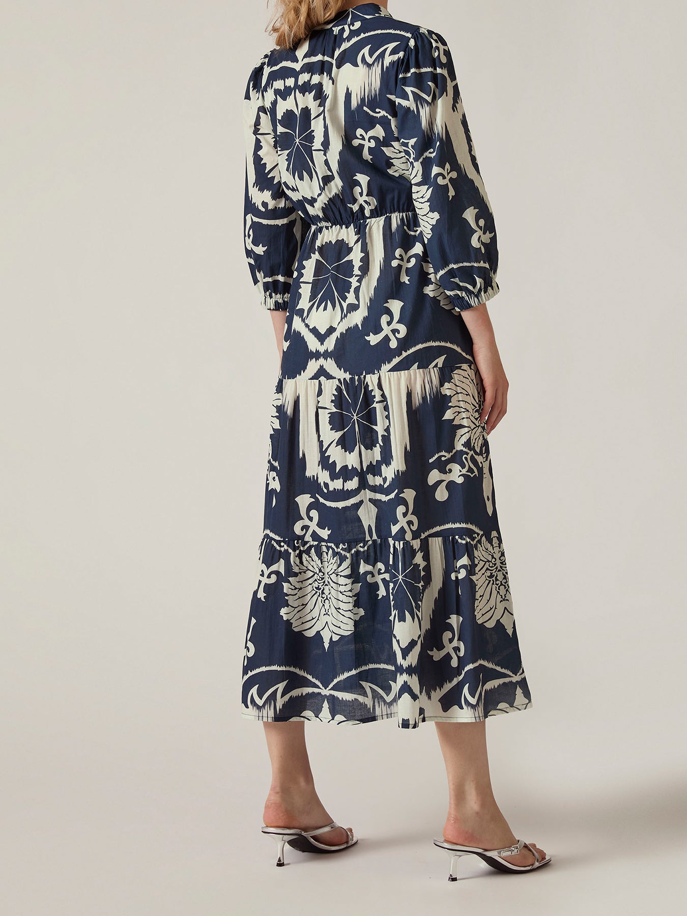Ornamental Tiered Midi Dress Blue