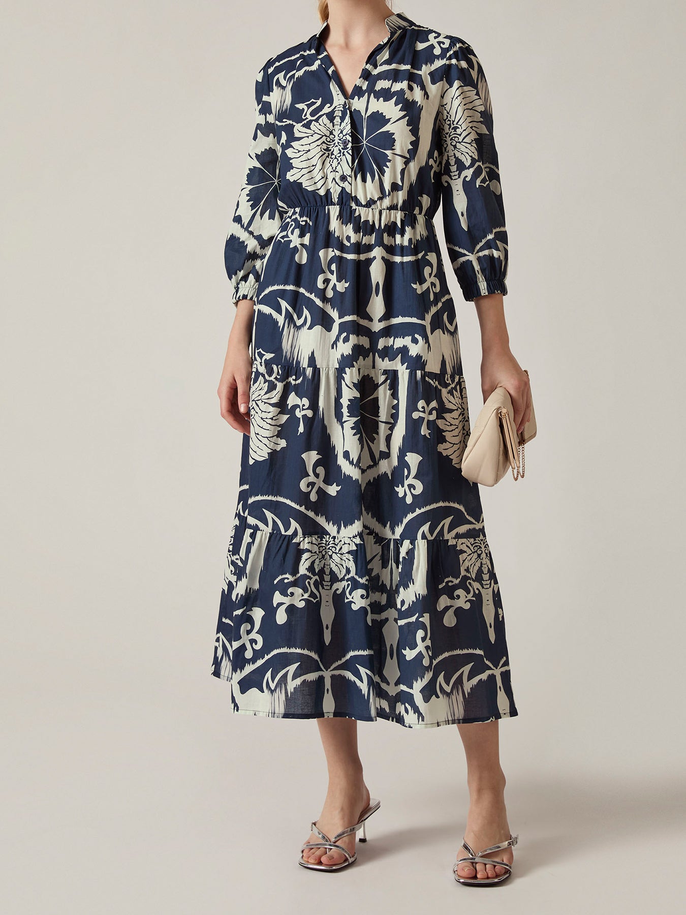 Ornamental Tiered Midi Dress Blue