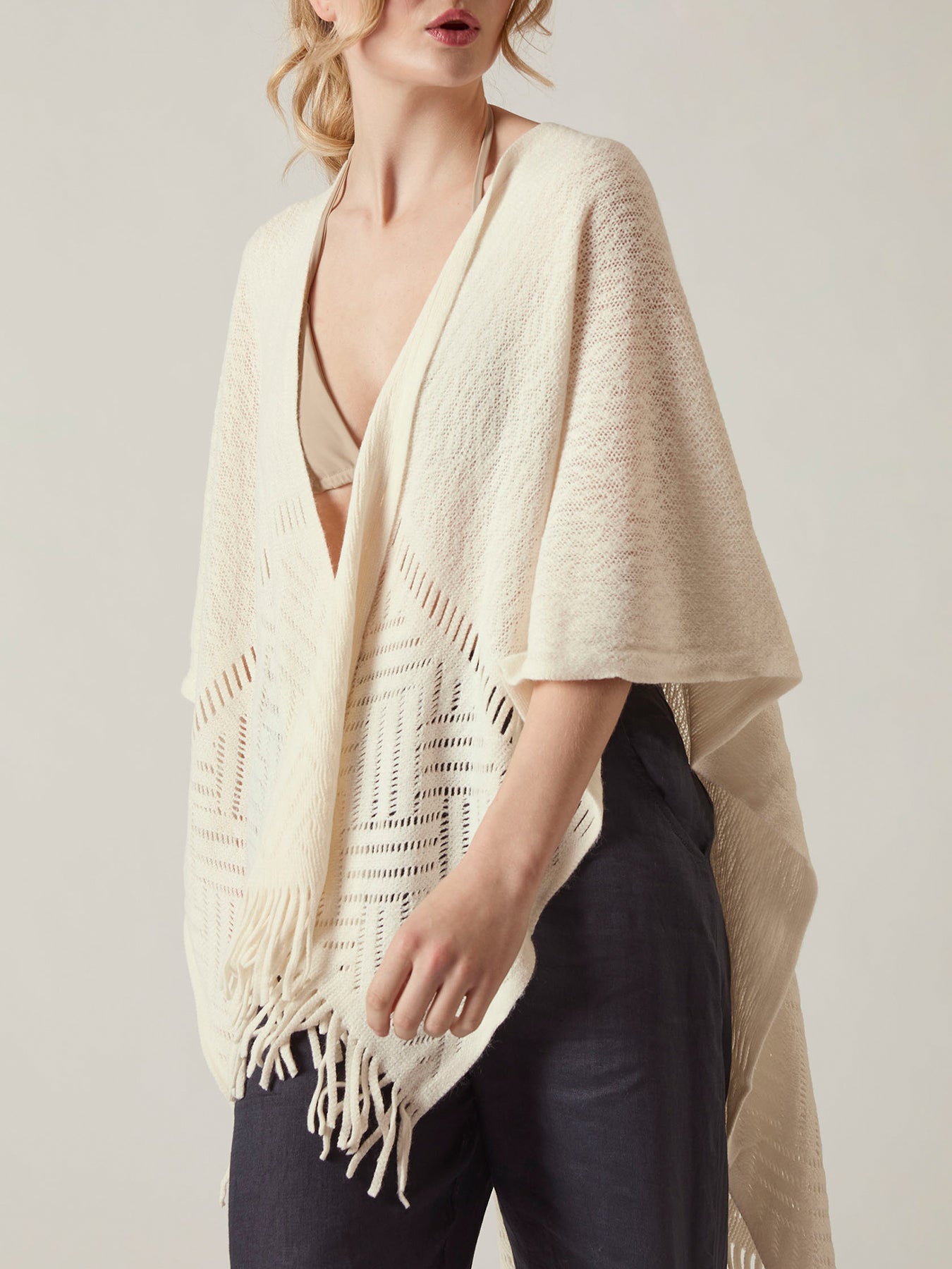 Textured Knit Kaftan Cream