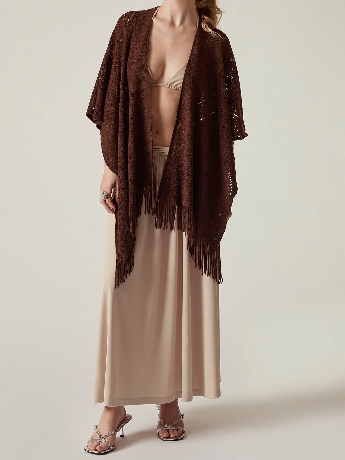 Textured Knit Kaftan Brown