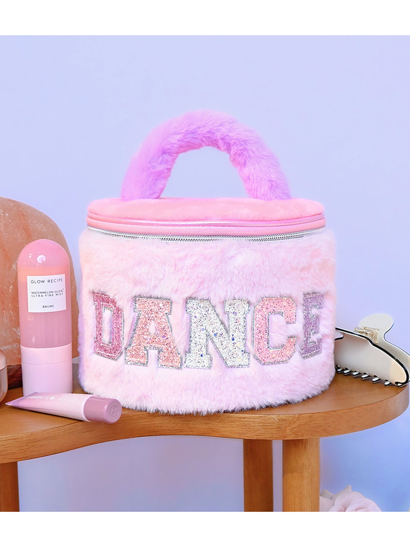 Kids' Dance Faux Fur Round Train Case Pink