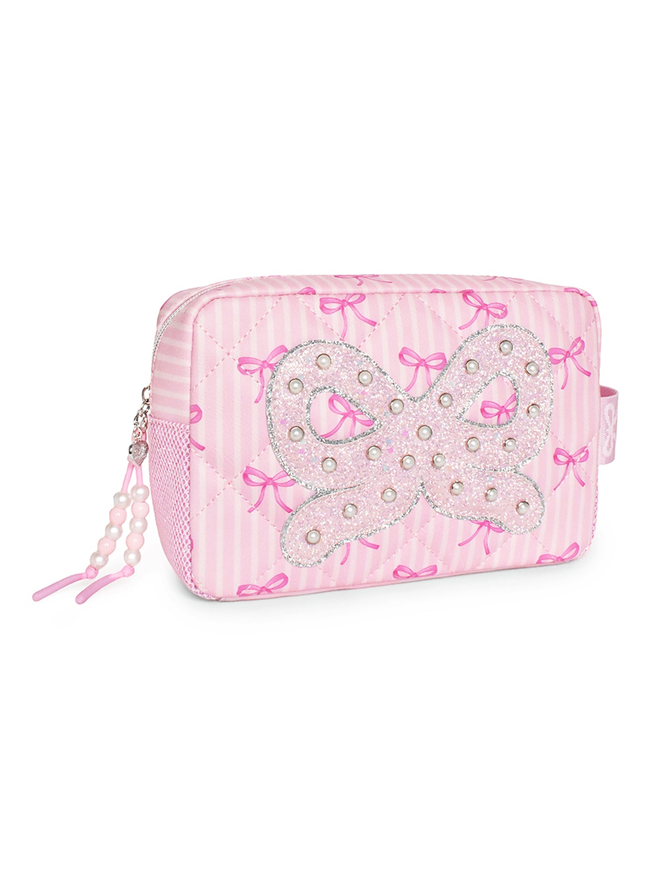 Kids' Bow Pearl Quilted Cosmetic Pouch Pink