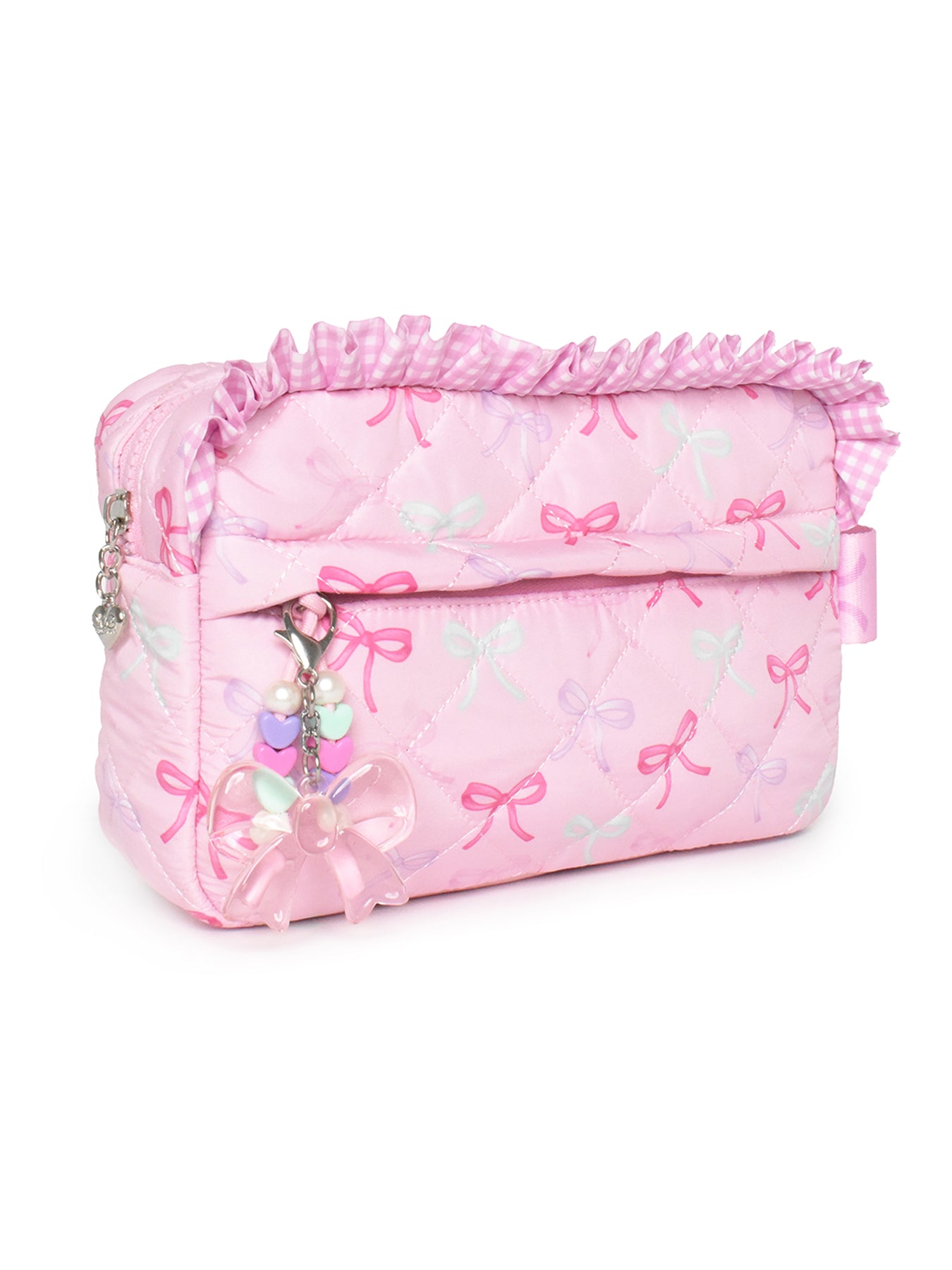 Kids' Bow Quilted Pouch with Charm Pink