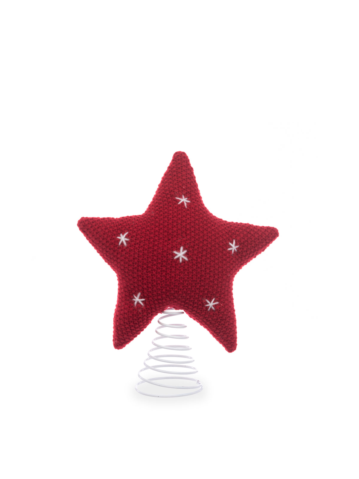 Knitted Star Tree Topper 28cm - Red & White
