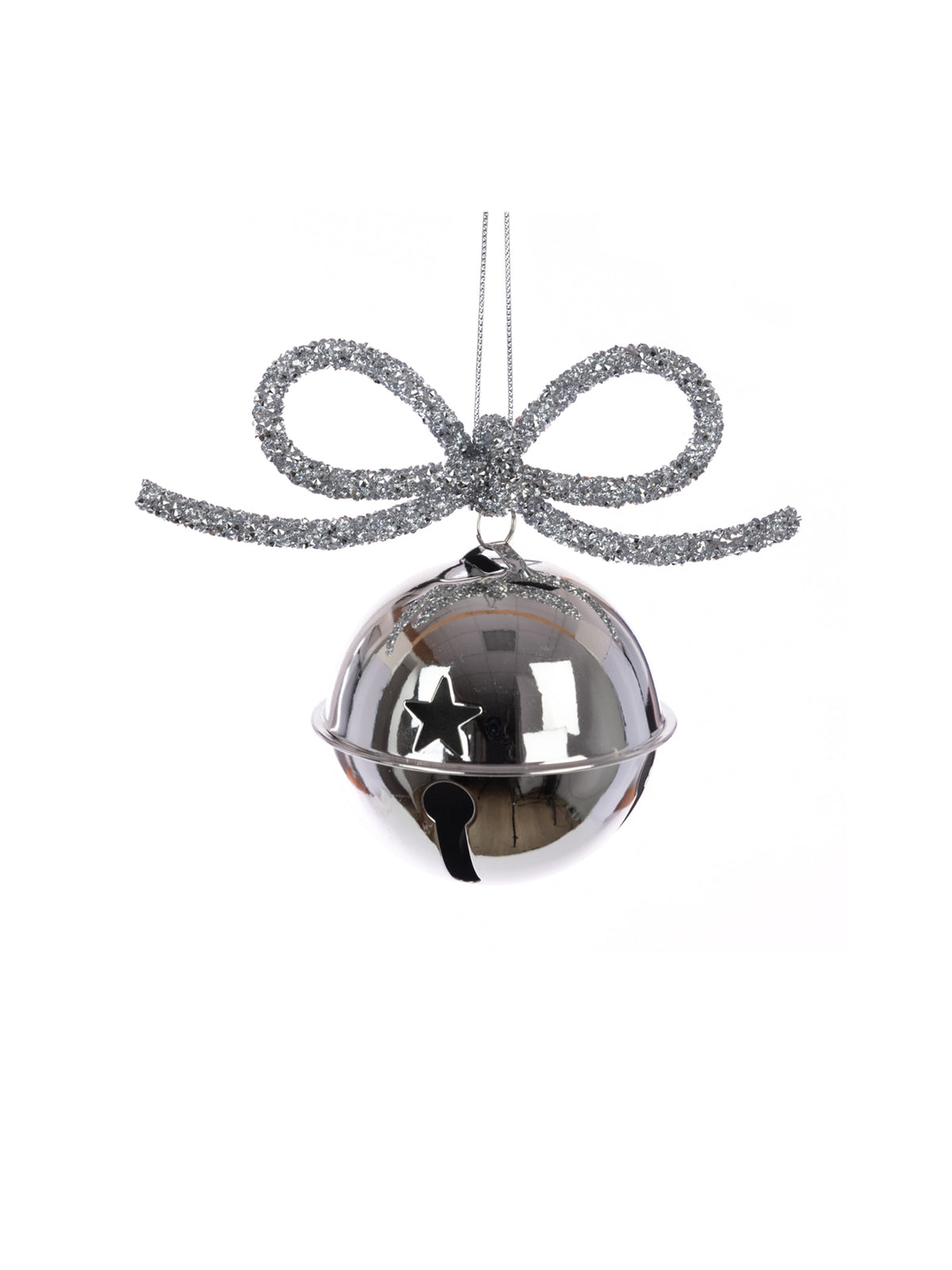 Metal Bell & Bow Hanging Decoration 14cm - Silver