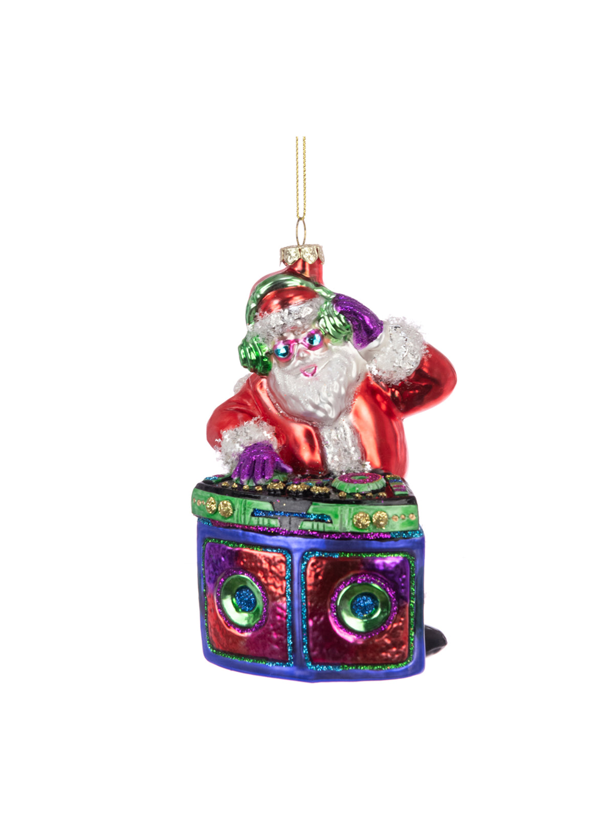 Glass DJ Santa Hanging Decoration 12cm - Multi