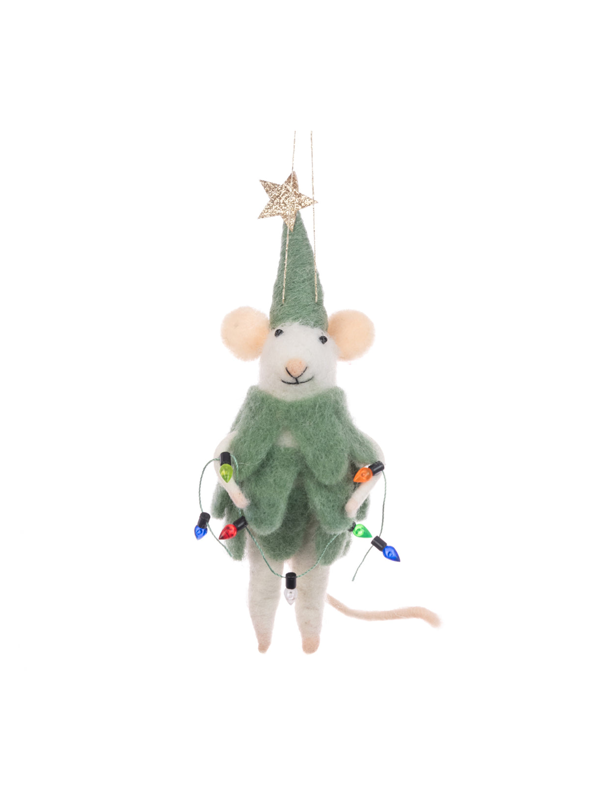 Felt Mouse In Tree Hanging Decoration 17cm - Sage