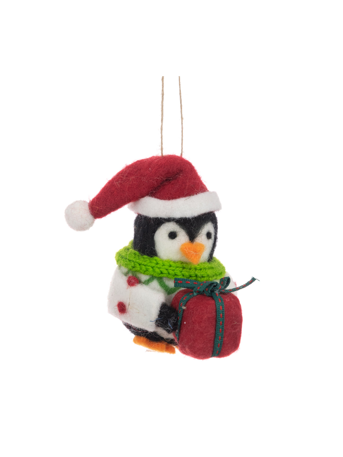 Felt Penguin In Santa Hat Hanging Decoration 9cm - White