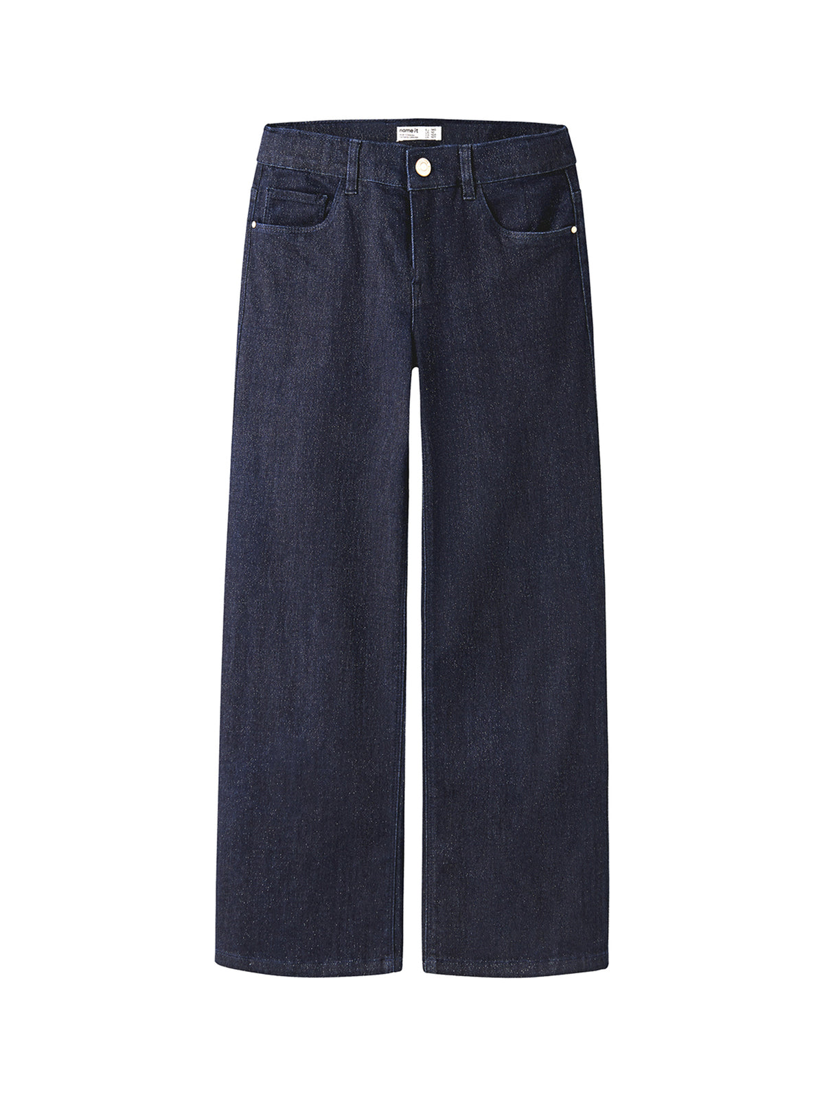Cotton Blend Rose Wide Leg Glitter Jeans - Dark Blue Denim