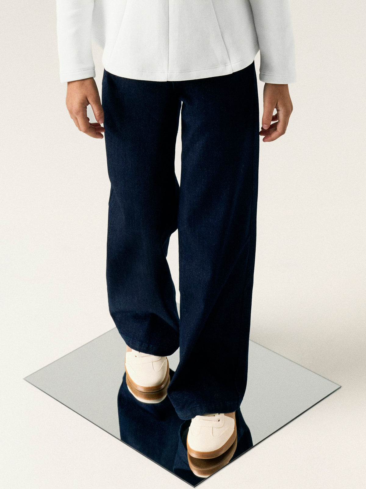 Cotton Blend Rose Wide Leg Glitter Jeans - Dark Blue Denim