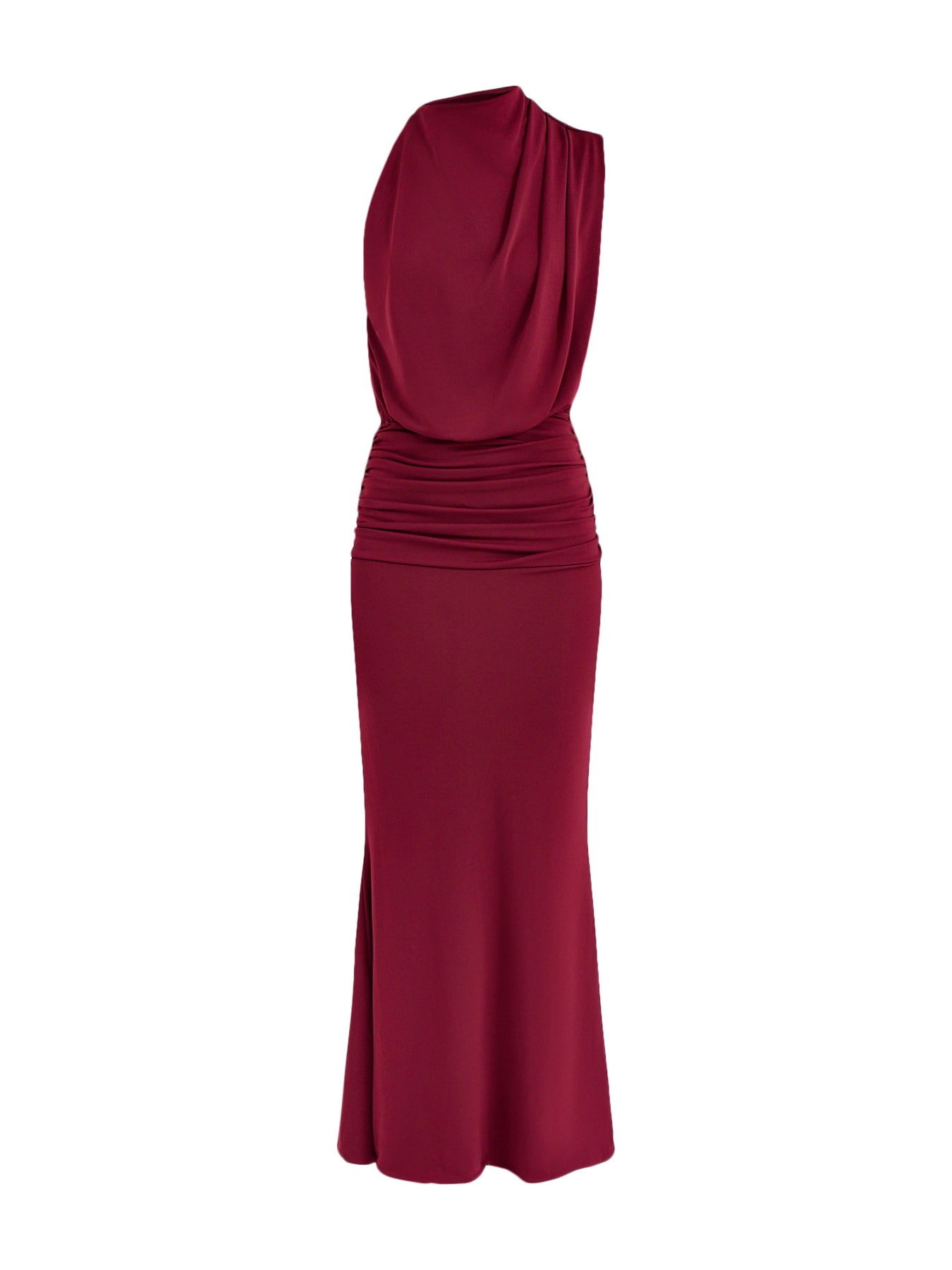 fenwicks bridesmaid dresses Umaira High Neck Maxi Dress Burgundy – Fenwick 1/2 Sleeve creating a flattering silhouette Elegant Satin A-line V-neck US size:4