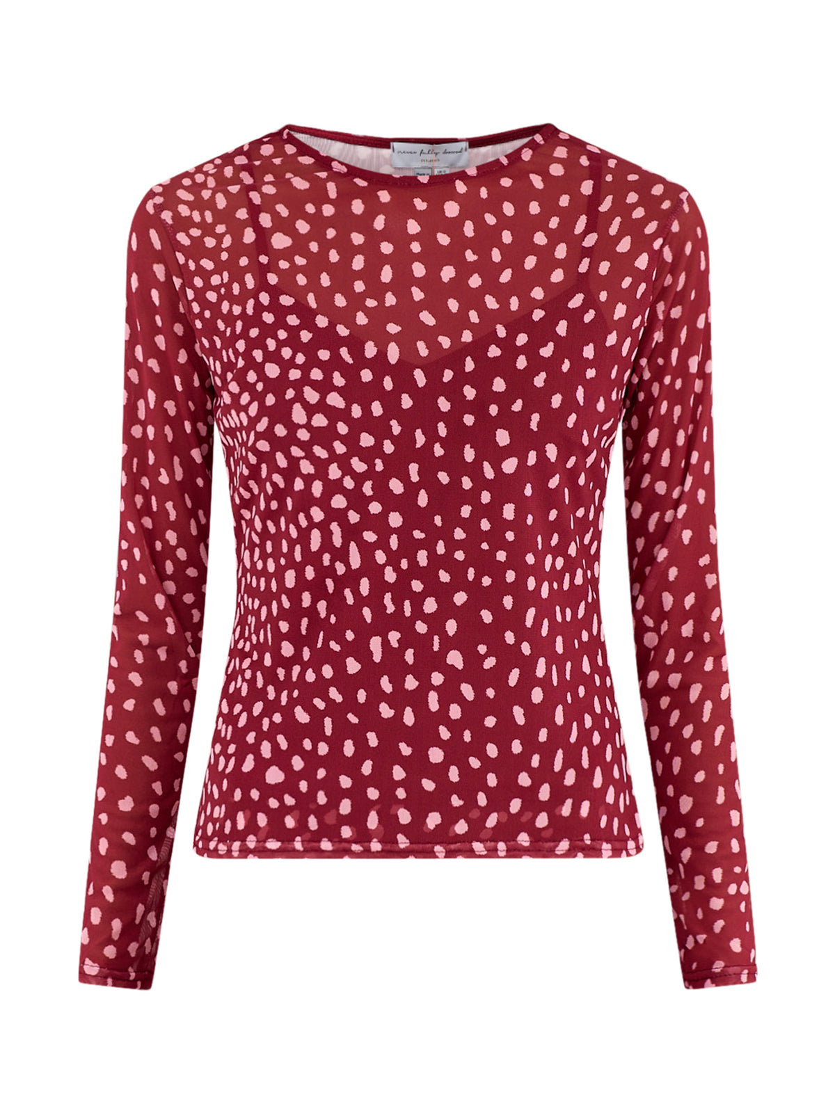 Burgundy Deer Mesh Long Sleeve Top