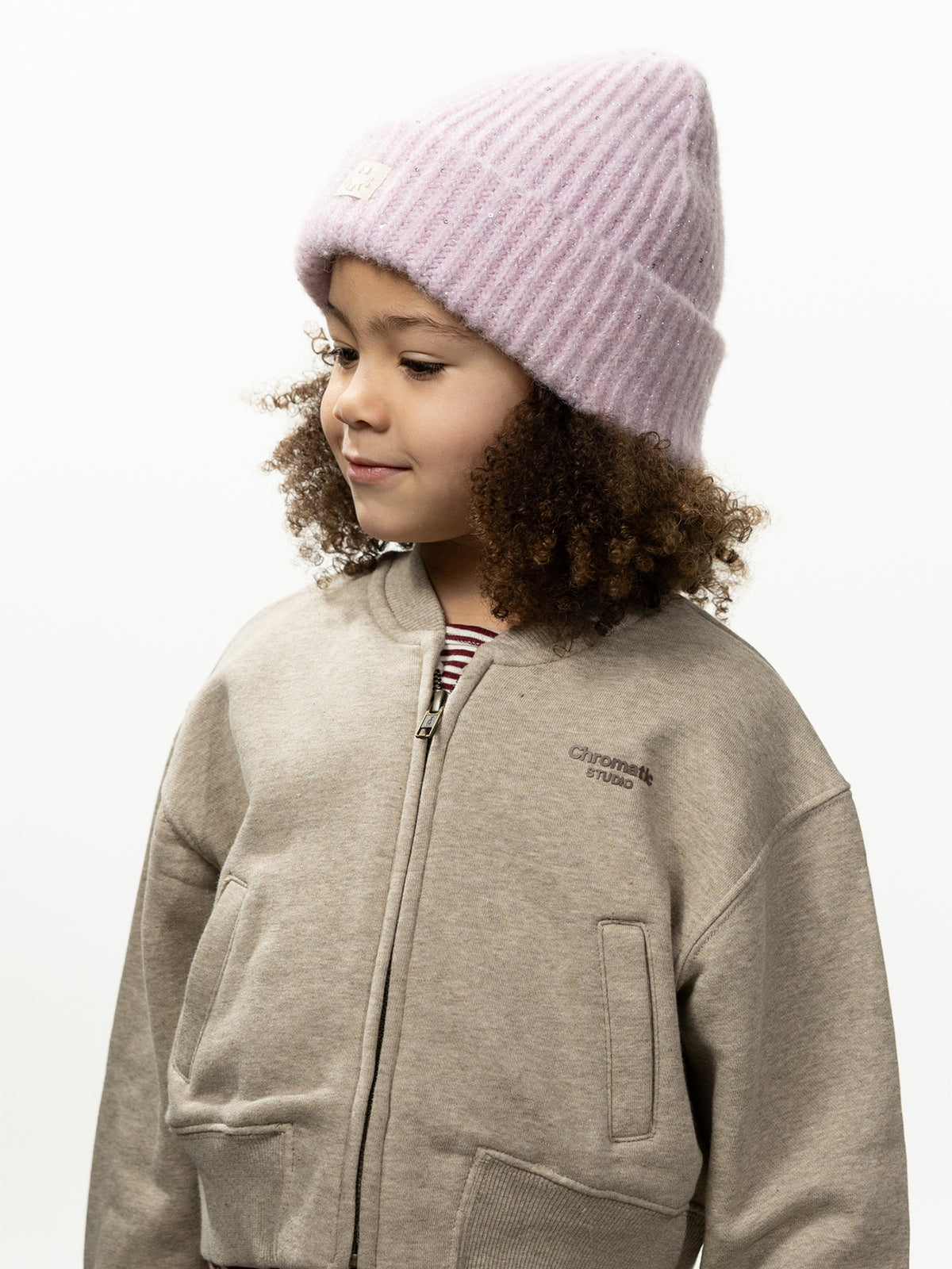 Wool Blend Glitsch Kids Beanie - Light Pink