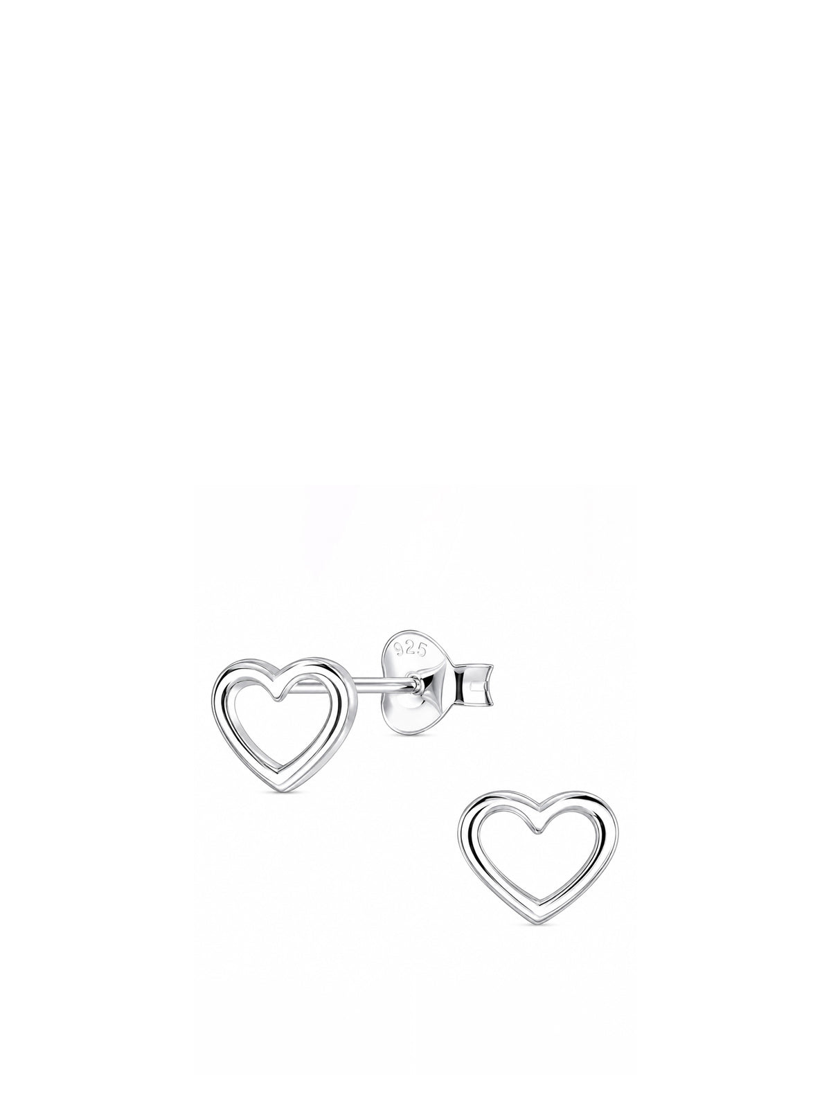 Silver Open Heart Stud Earrings
