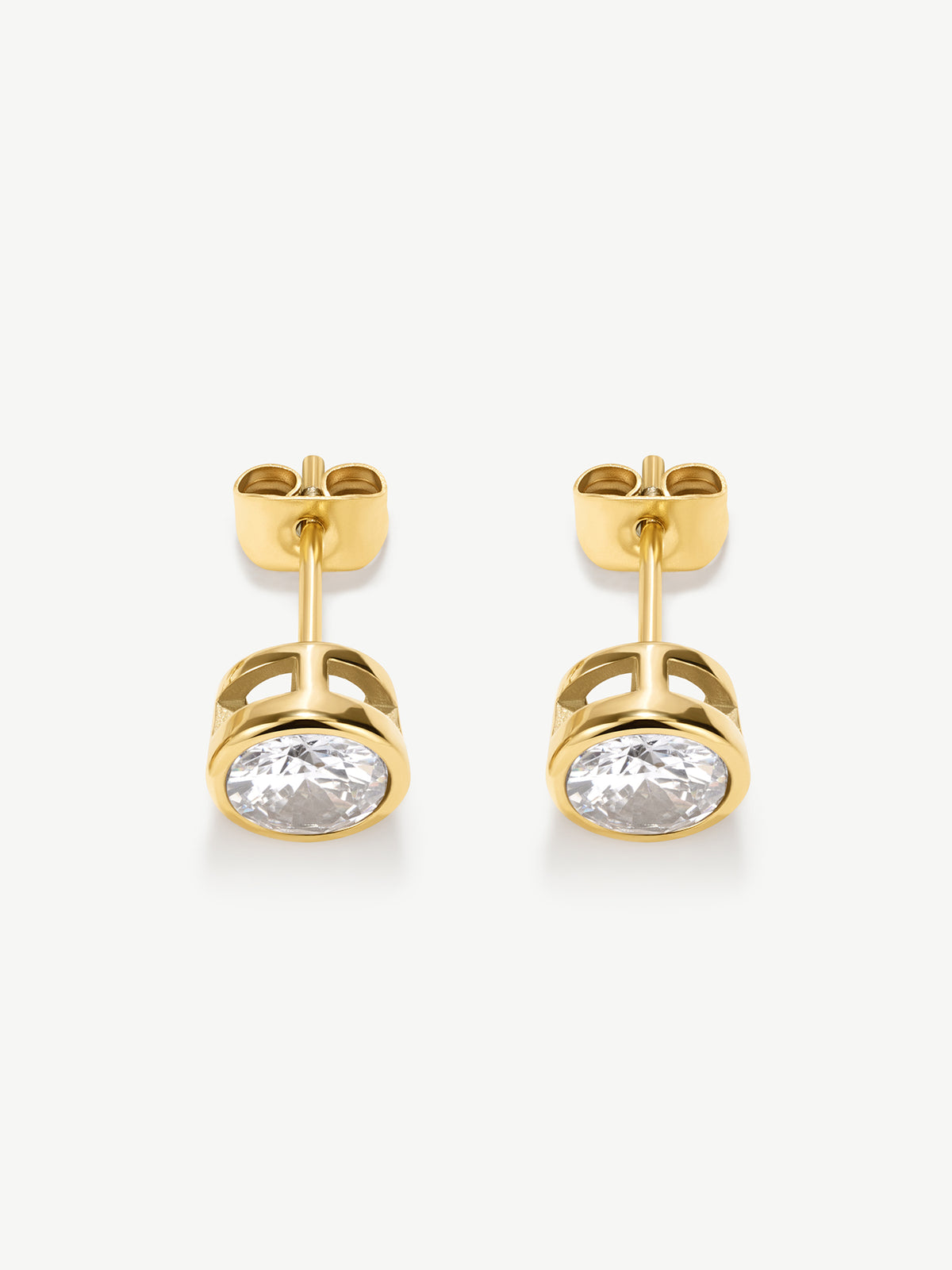 Stainless Steel Bezel Tennis Stud Earrings - Gold