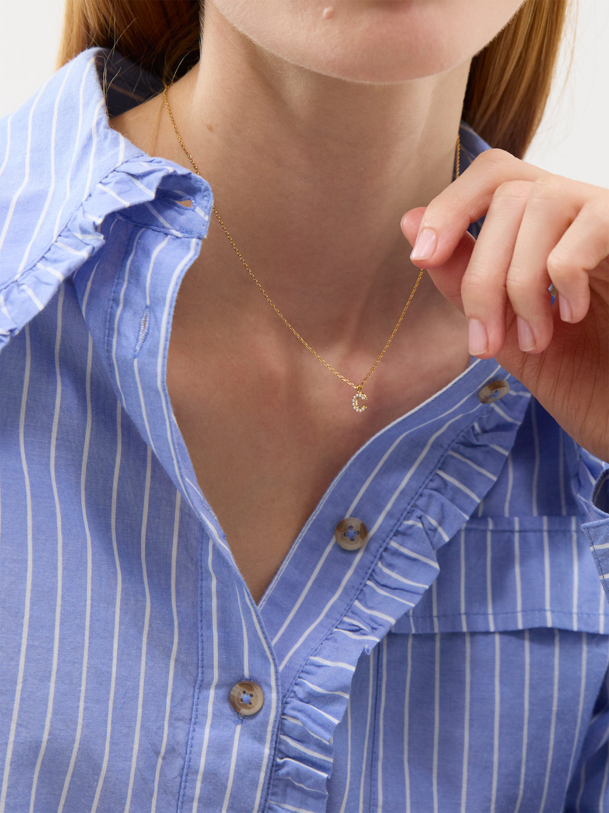 Tiny Pearl Initial C Charm Necklace in 14KT Gold-Plated Brass