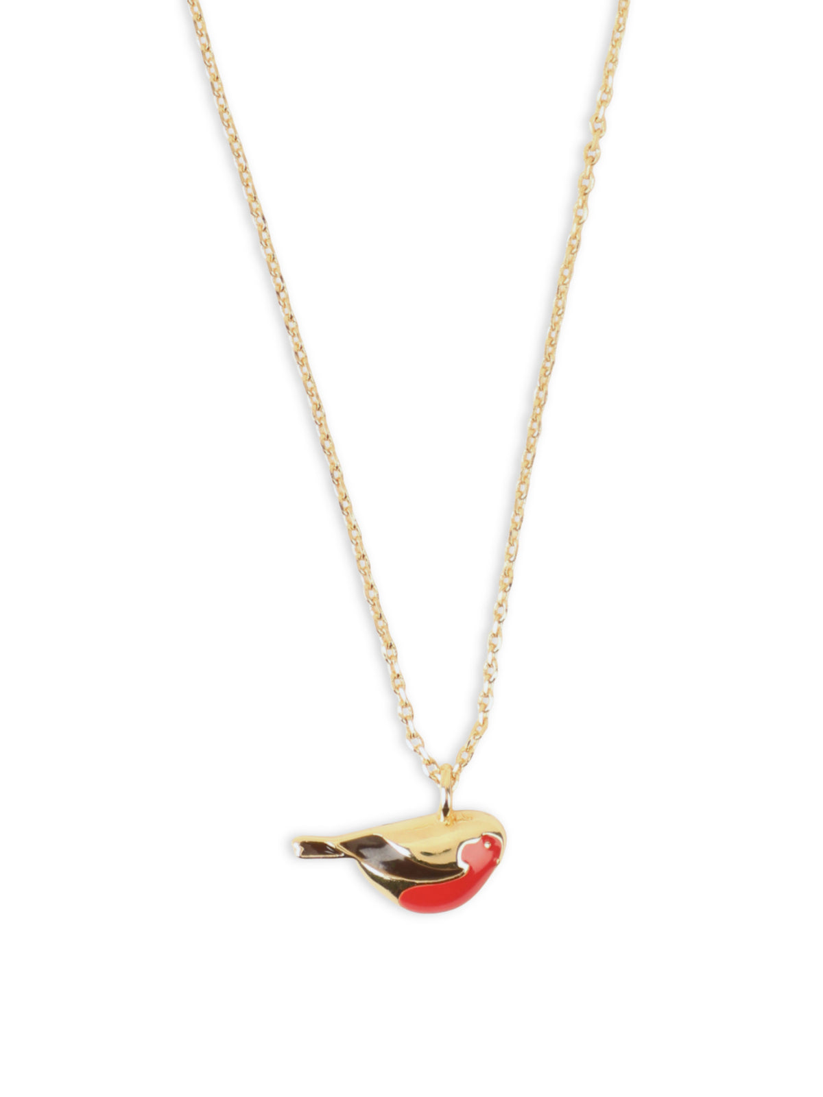 Enamel Robin Pendant Necklace in 14KT Gold-Plated Brass