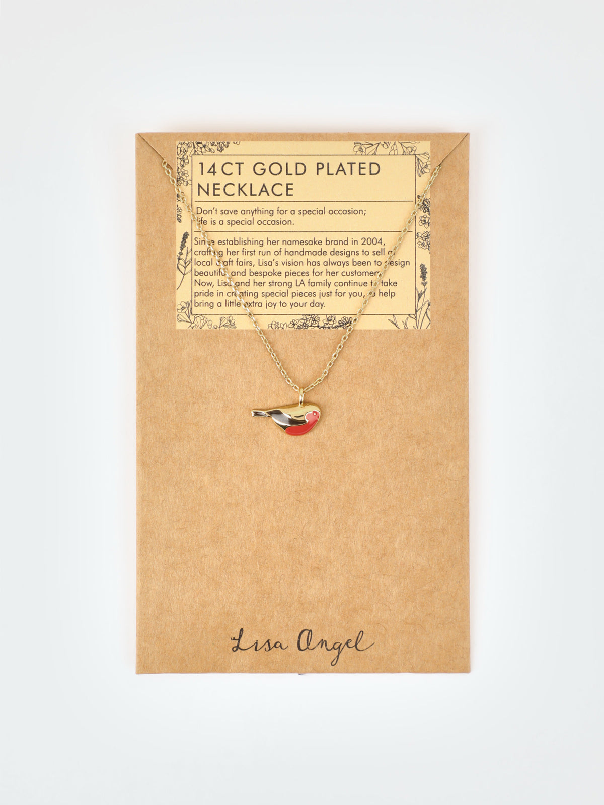 Enamel Robin Pendant Necklace in 14KT Gold-Plated Brass