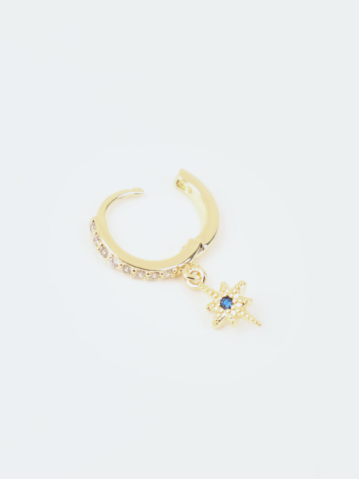 Blue Crystal Star Charm Huggie Hoop Earrings in 14KT Gold-Plated Brass