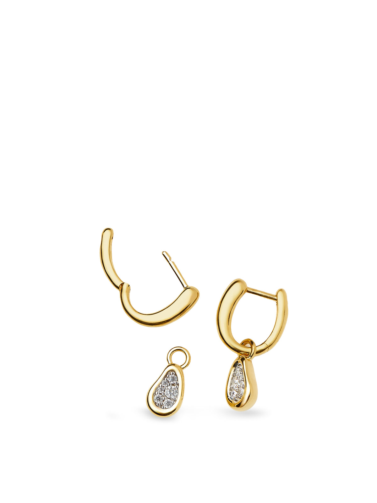 18KT Gold-Plated Molten Teardrop Pavé Charm Hoop Earrings