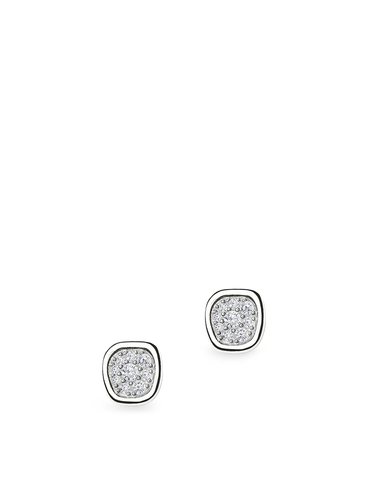 Molten Soft Square Pavé Stud Earrings - Silver Plated