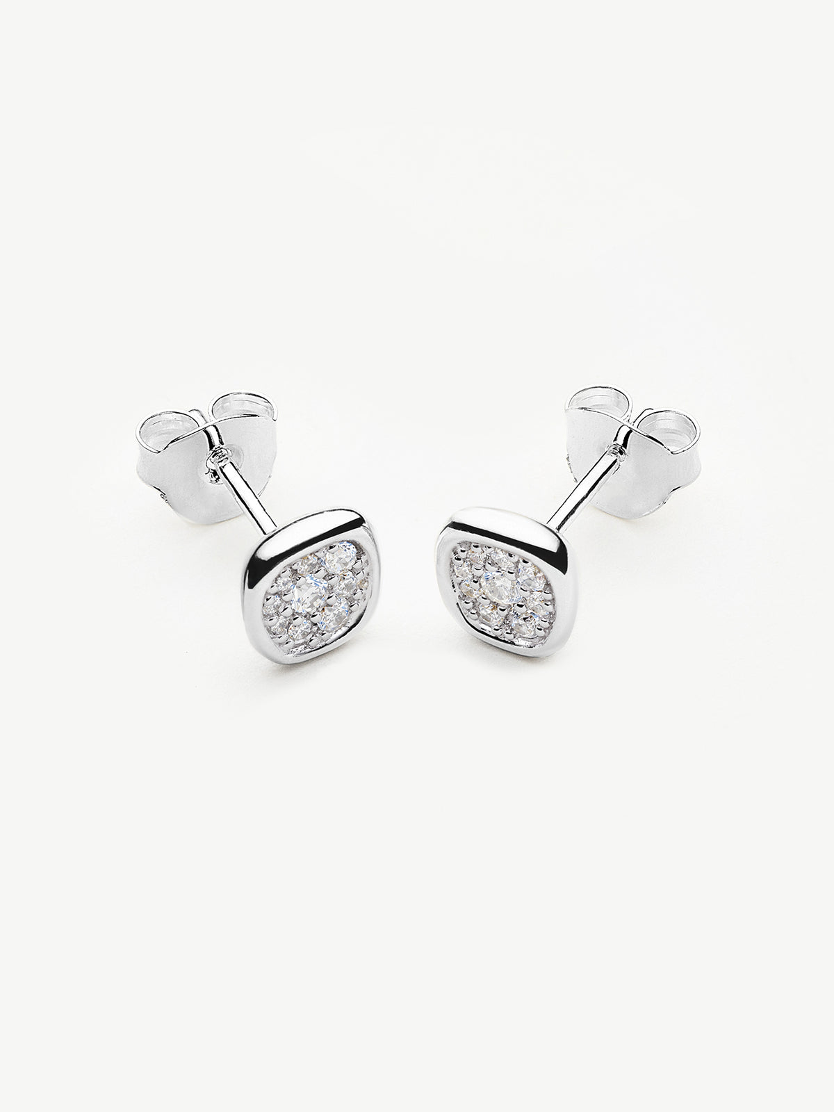 Molten Soft Square Pavé Stud Earrings - Silver Plated