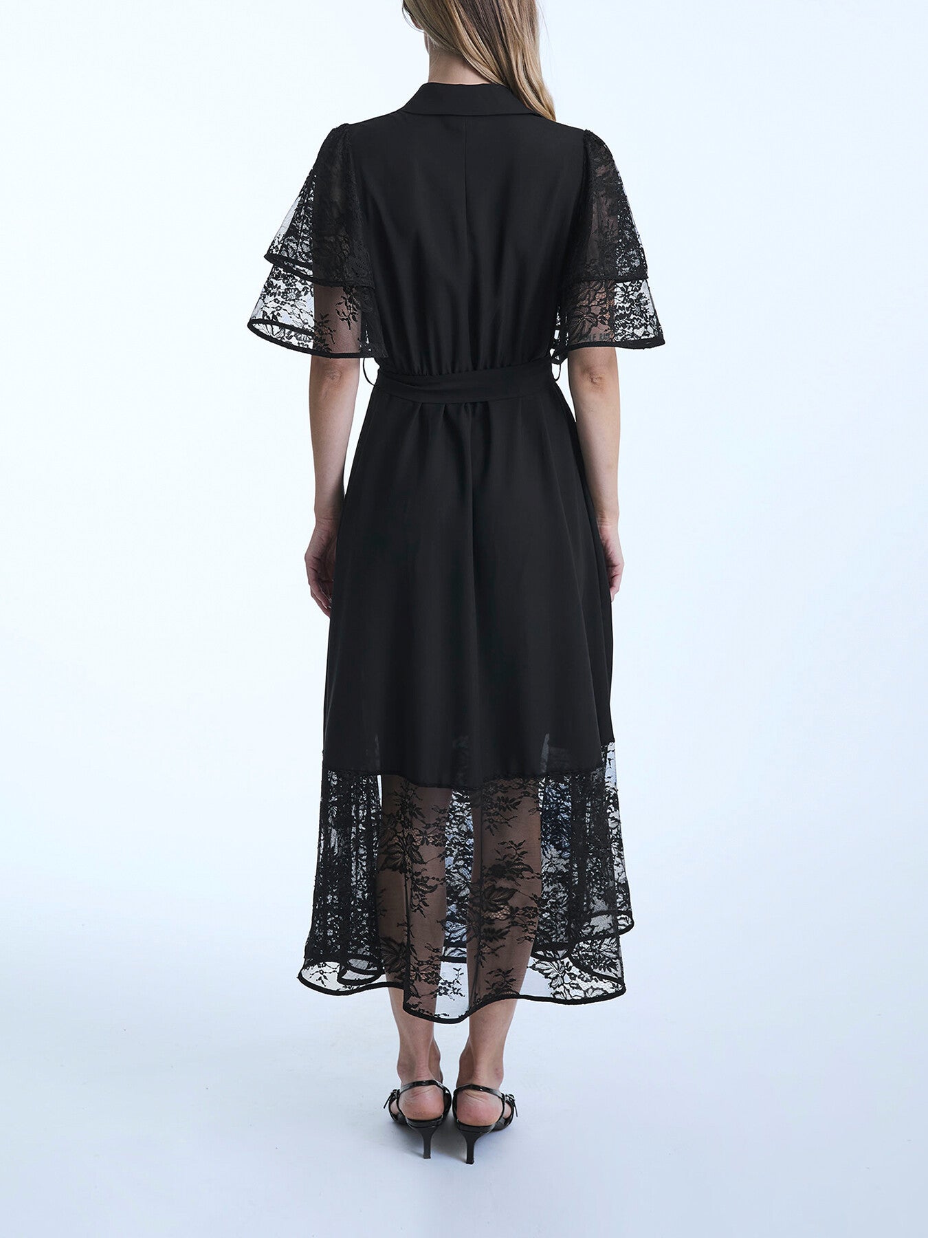 Lace Detail Front Ruffle Midi Dress