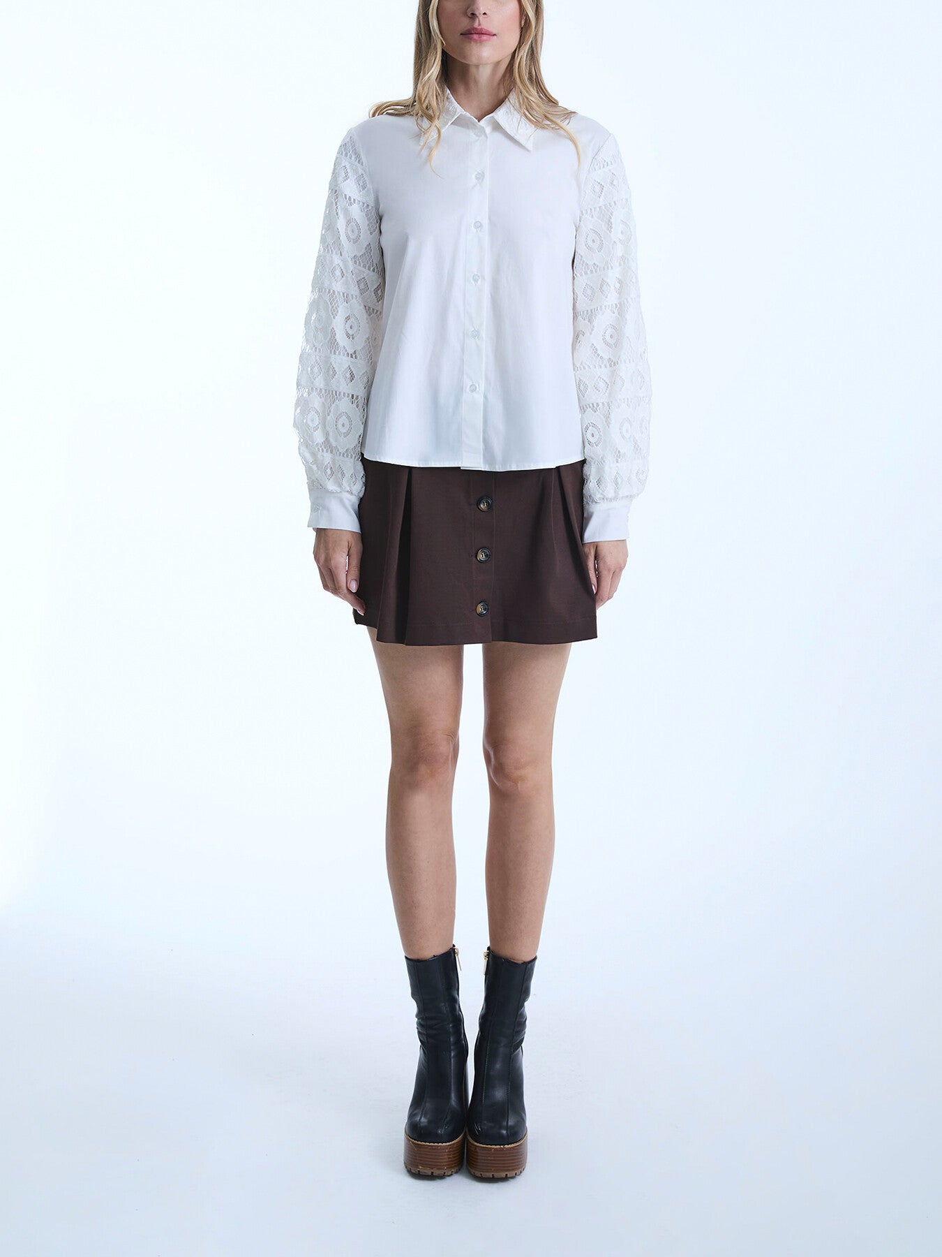 Crochet Sleeves Shirt White