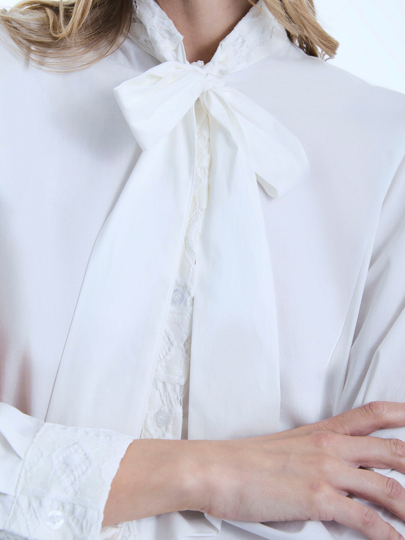 Crochet Tie Neck Shirt