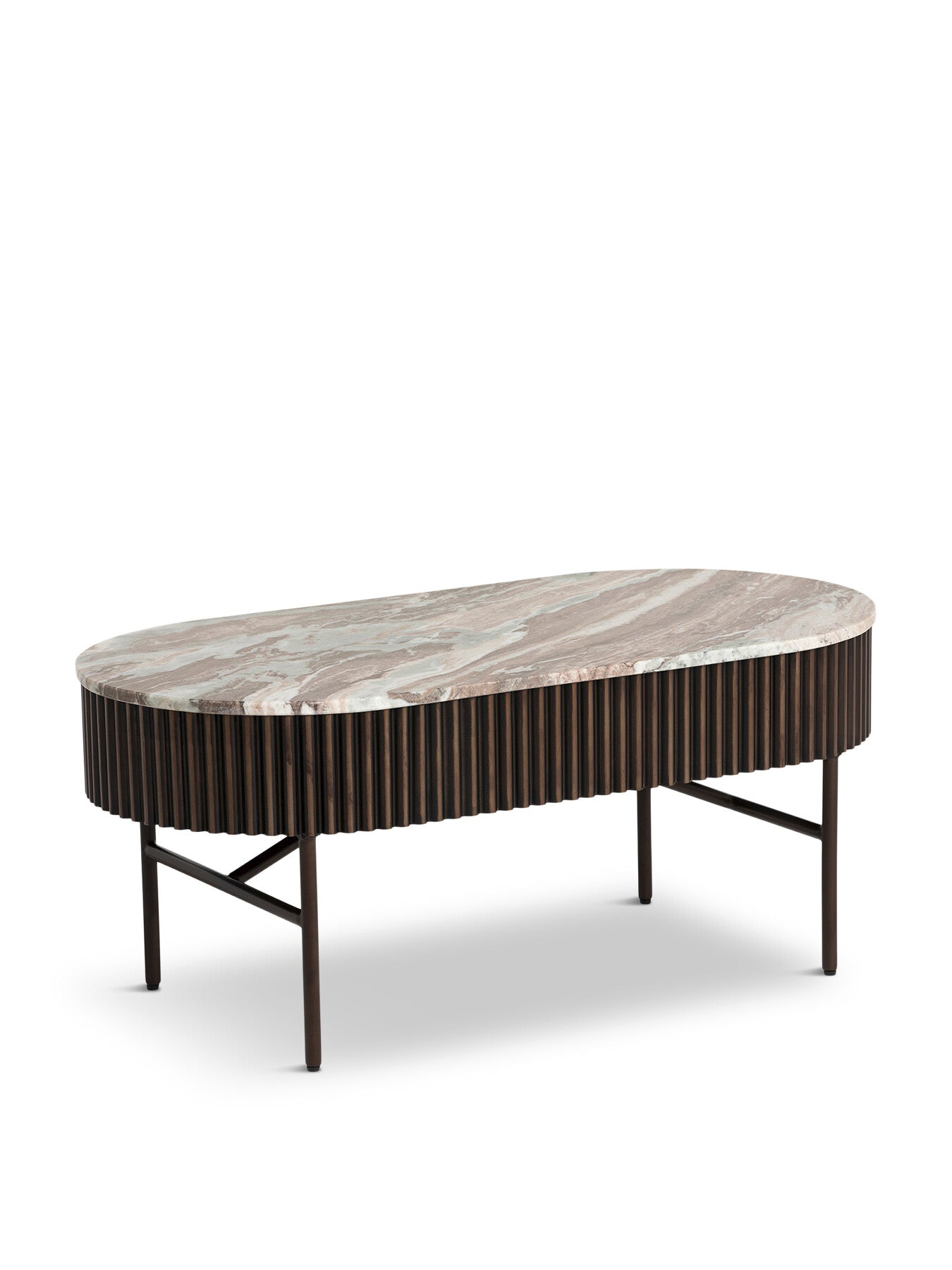 Gion Oval Marble With Wave Metal Body 100cm Coffee Table