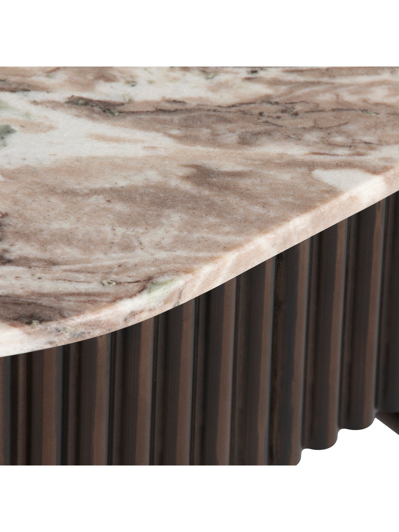 Gion Oval Marble With Wave Metal Body 100cm Coffee Table