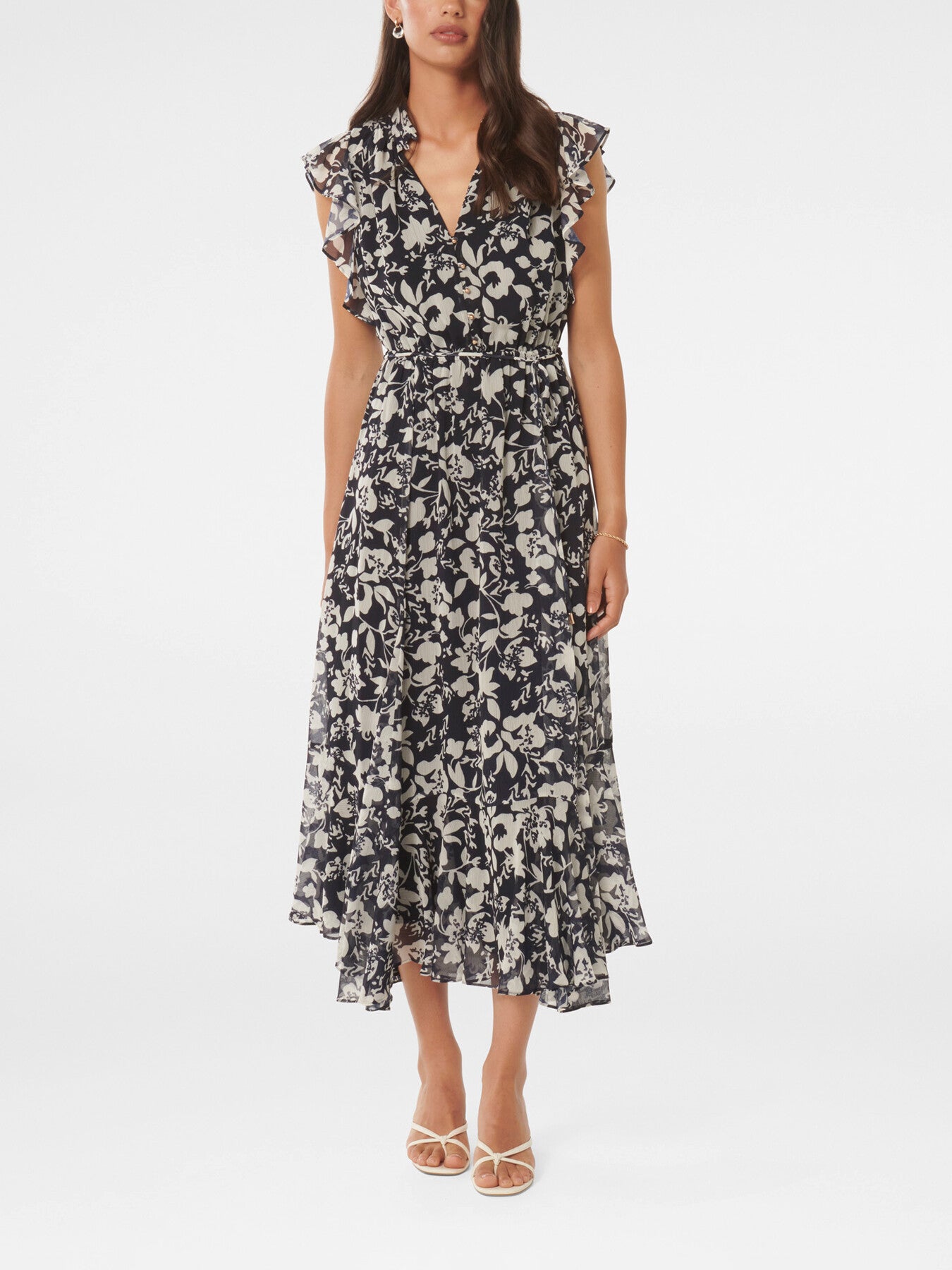 Maxine Ruffle Sleeves Midi Dress