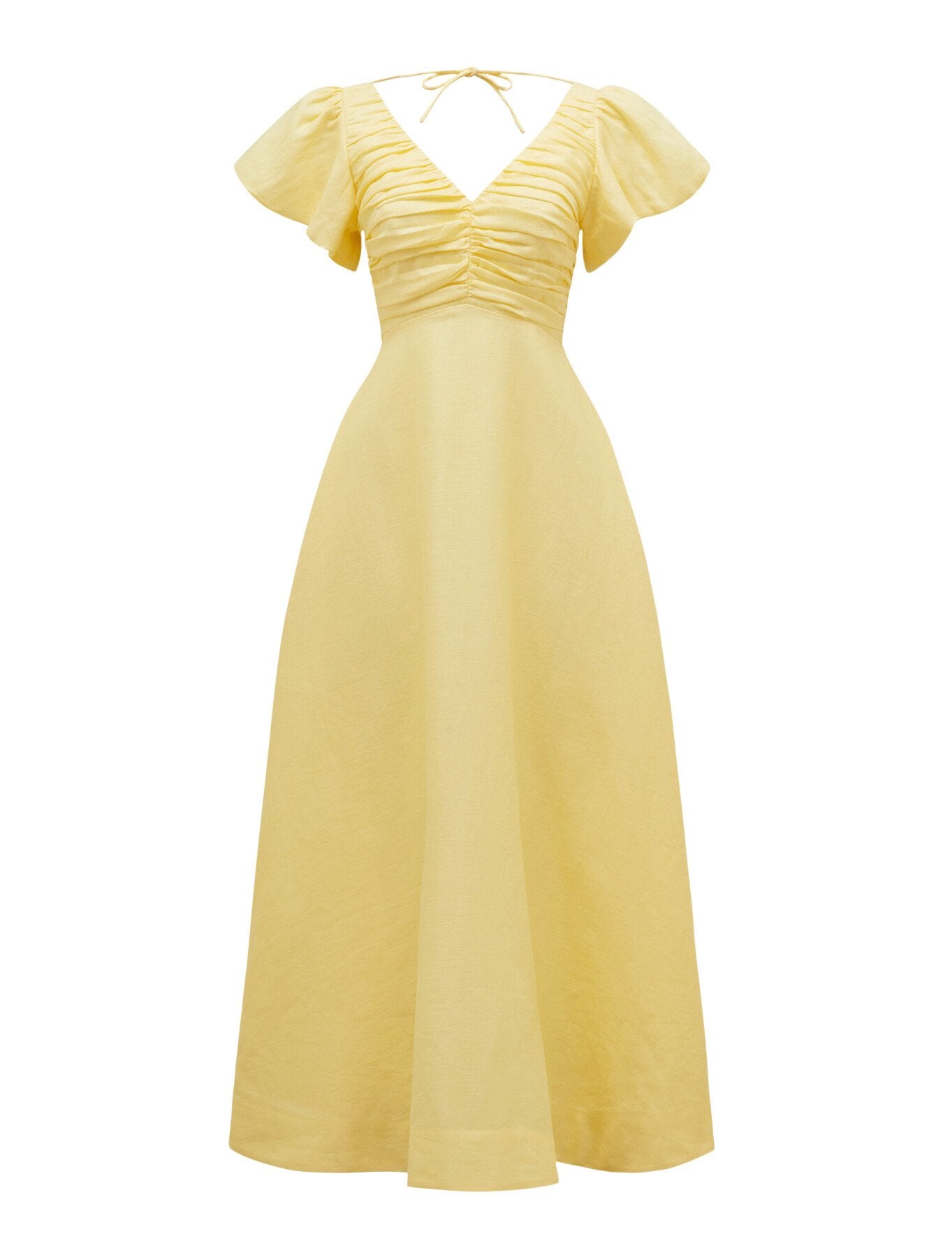 chinese dress ladies June Ruched Linen Midi Dress