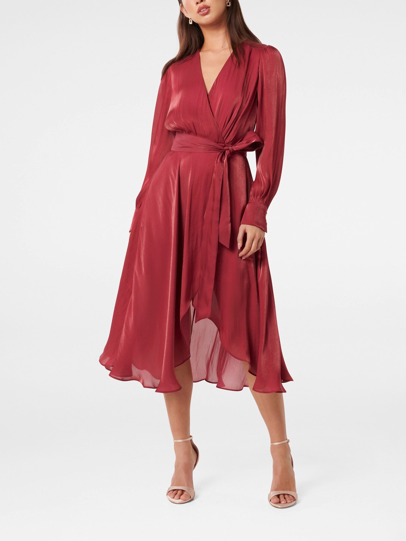 Mabel Metallic Wrap Midi Dress