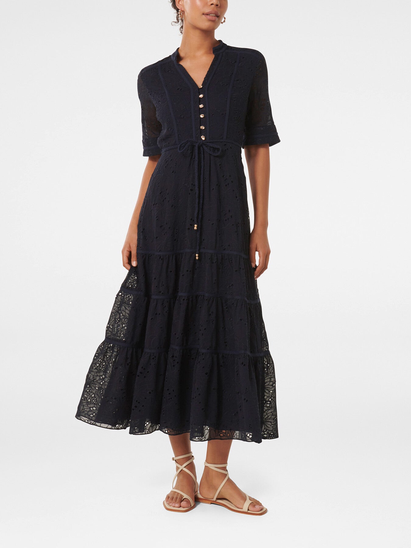 Rachel Embroidered Short Sleeves Midi Dress