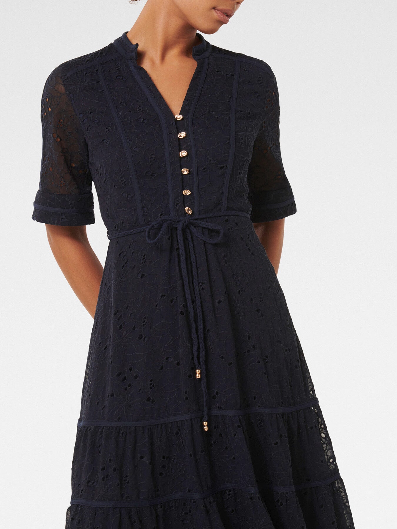 Rachel Embroidered Short Sleeves Midi Dress