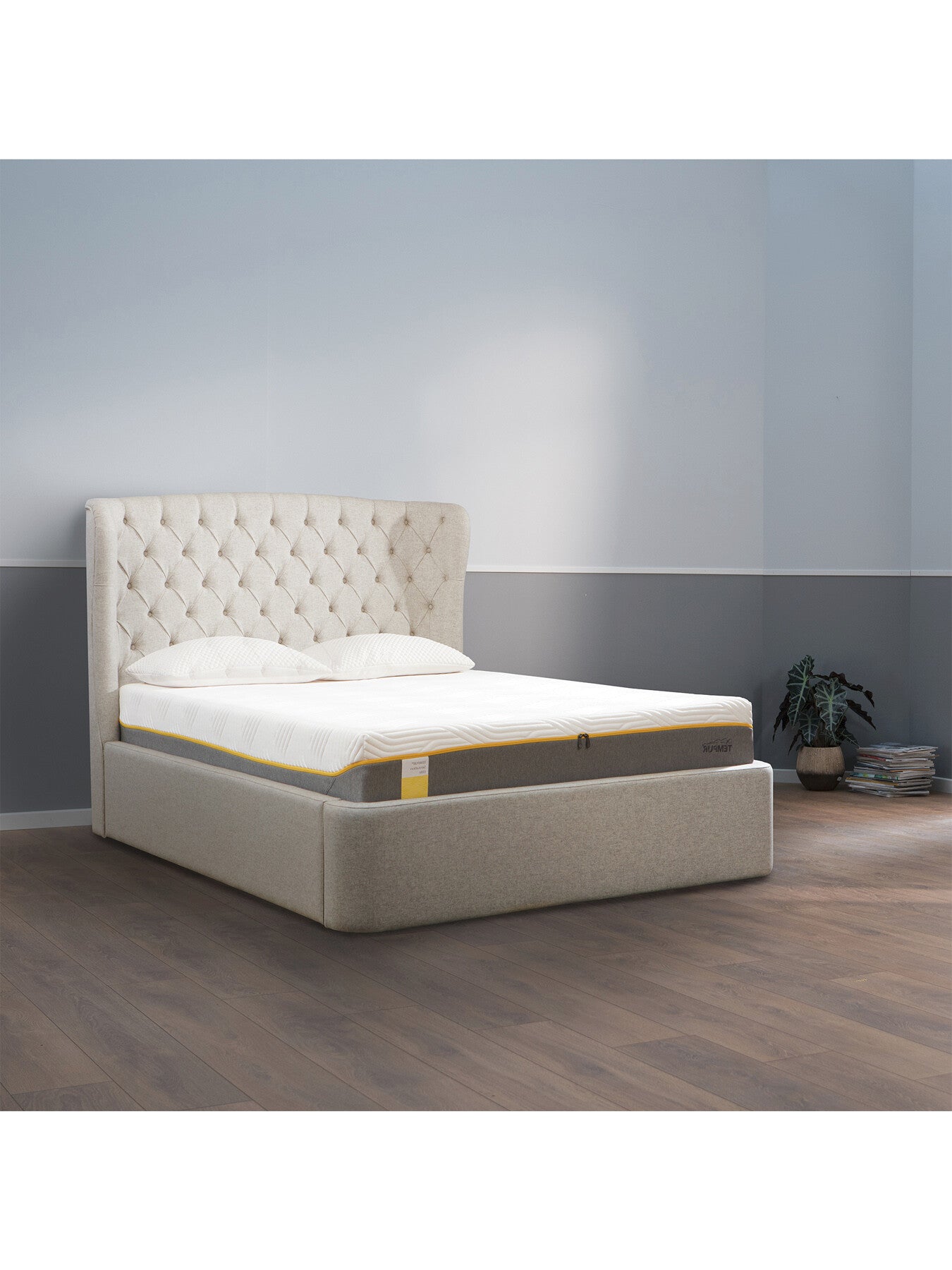 Neutral Holcot Beige Fabric King Ottoman Bed Frame