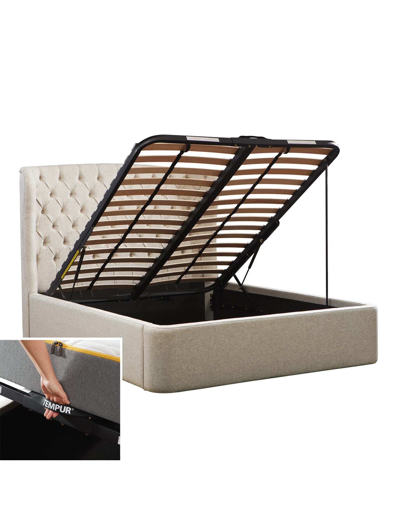 Neutral Holcot Beige Fabric King Ottoman Bed Frame