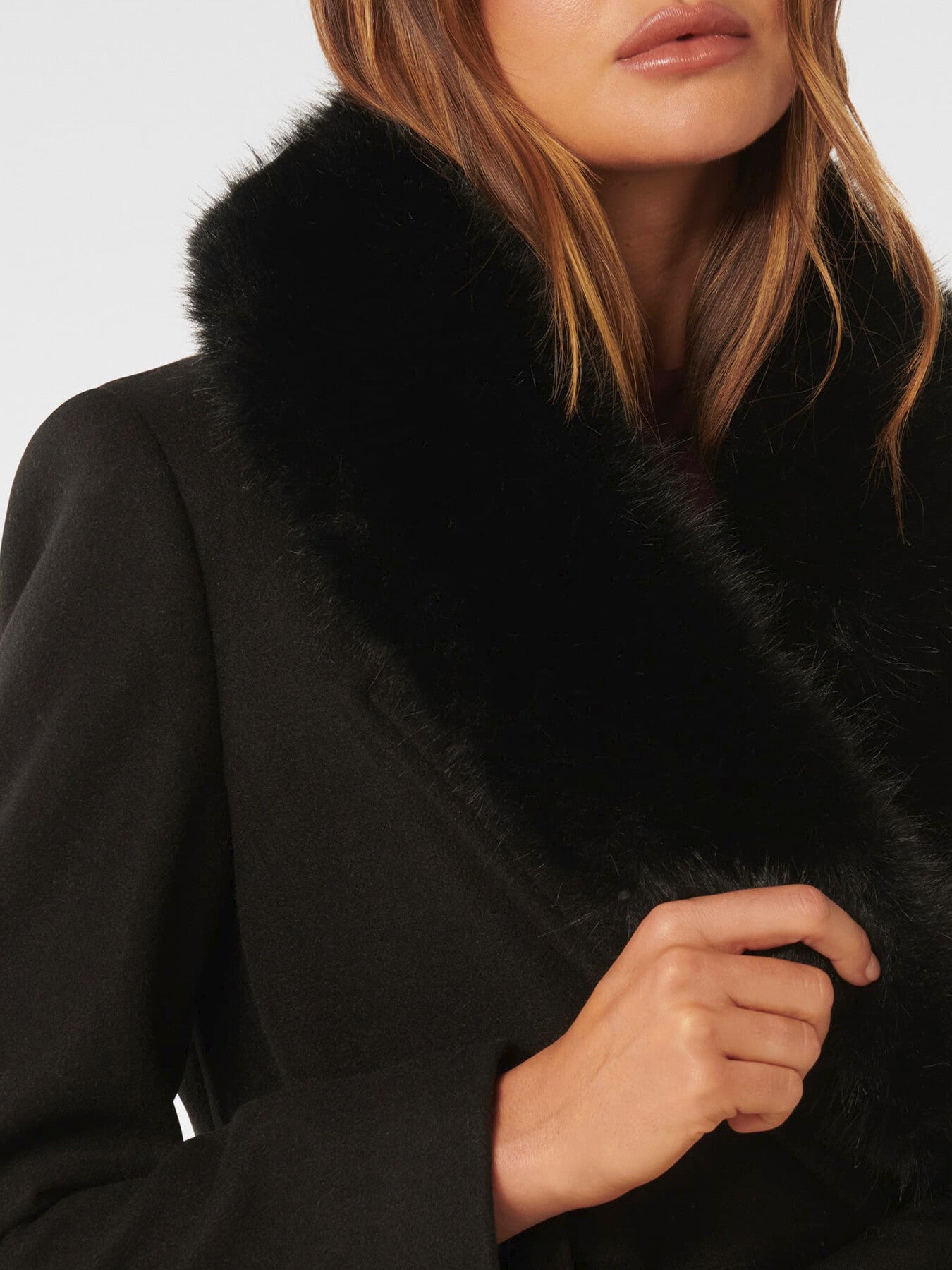 Monica Faux Fur Collared Wrap Coat