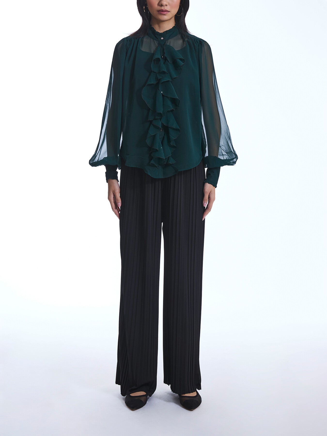 Ruffle Shift Green Shirt