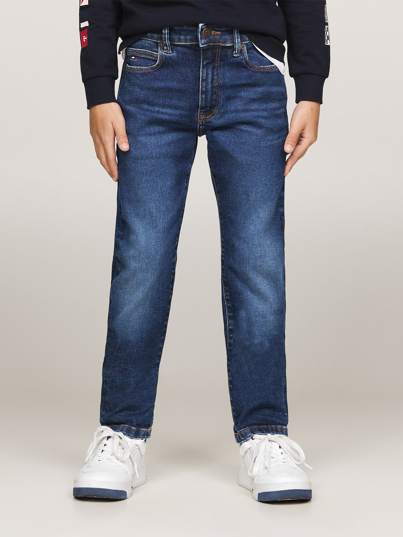Faded Mid Wash Straight Jeans