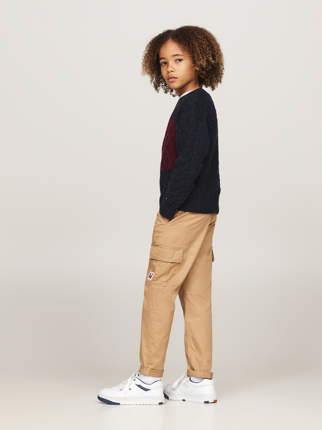 Colour-Blocked Cable Knit Jumper