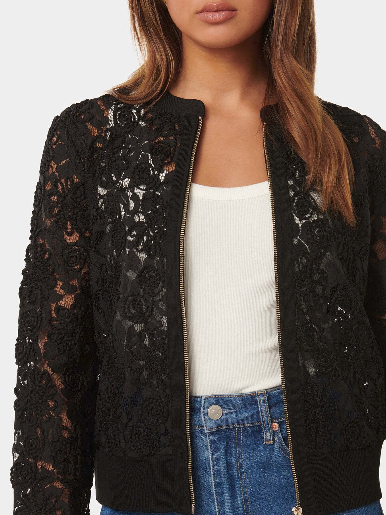 Riley Lace Mixed Knit Bomber Jacket