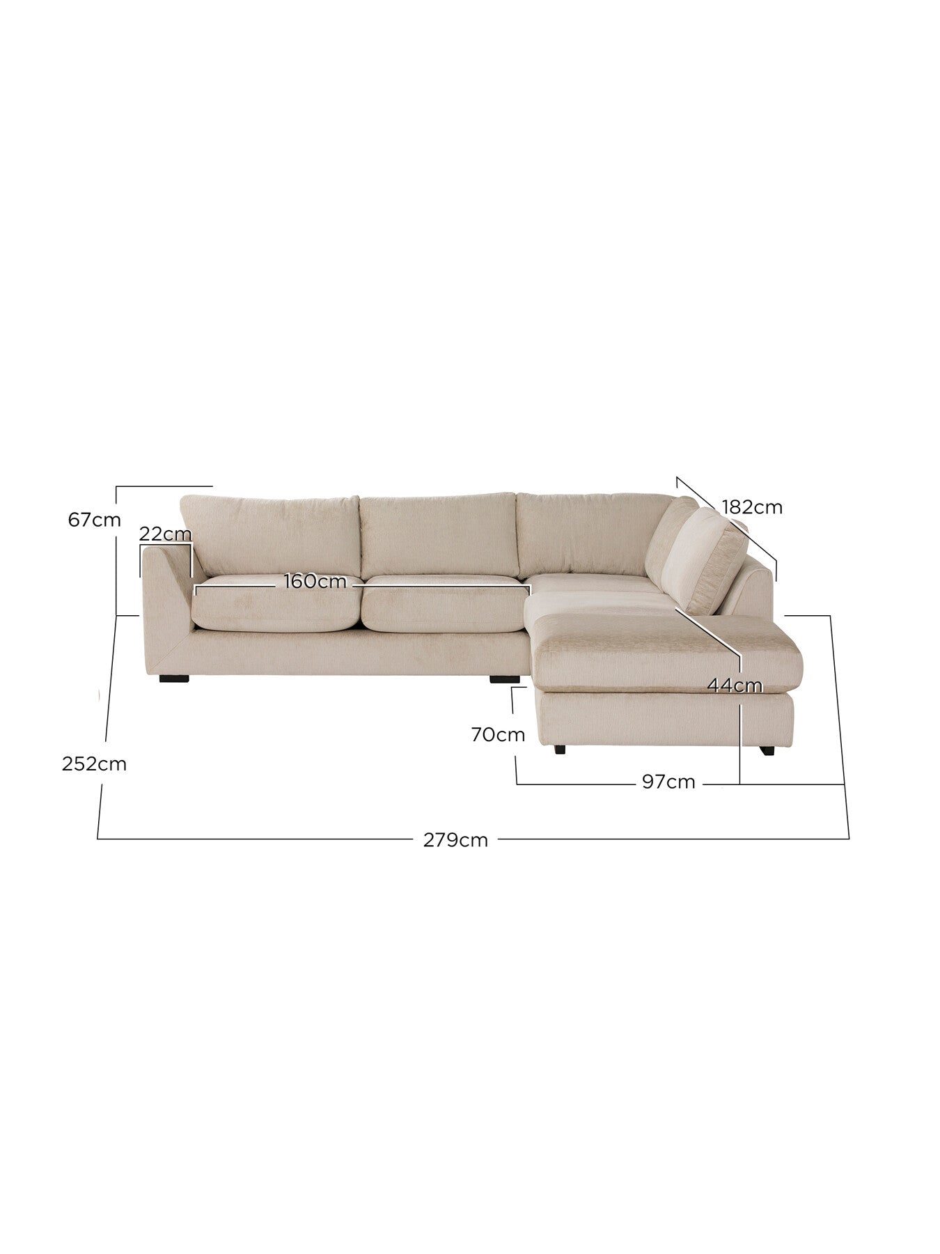 Neutral Melby Cream Velvet Right Facing Corner Sofa With Foo