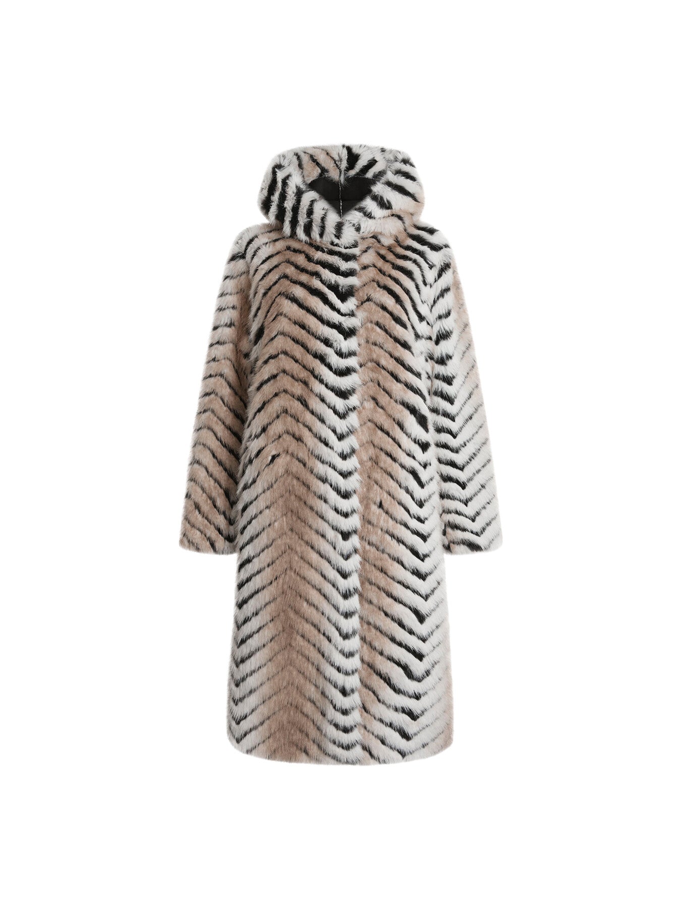 Faux Fox Belted Long Coat