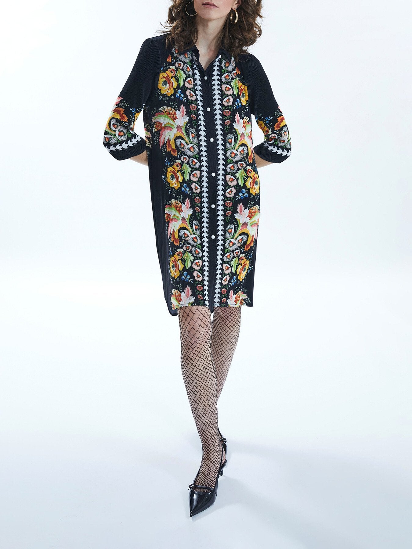 Long Pleated Shirt Dress